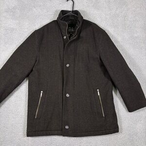 Jos A Bank Mens Brown Wool Blend Tweed Quilted Lining Car Coat Jacket Large